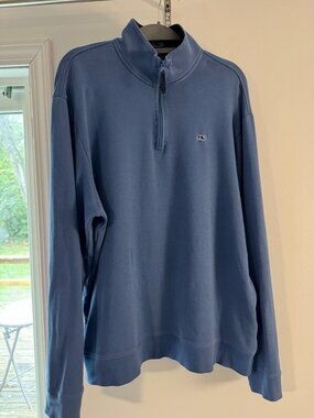 Vineyard Vines Quarter-Zip Pullover Men's Large Blue Cotton Blend